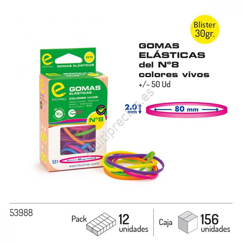 GOMAS ELASTICA COLORES Nº8 (30GR,+/-50 U (0)