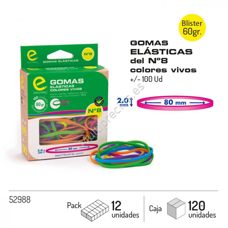 GOMAS ELASTICA COLORES Nº8 (60GR,+/-100 (0)