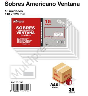 SOBRES 110X220 BLANCO AMERICANO VENT 15U (12)
