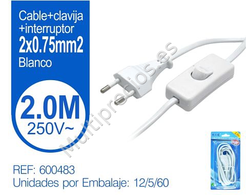 CABLE + INTERRUPTOR 2X0.75MM 2M BLANCO (0)
