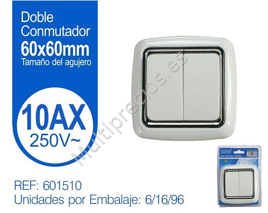CONMUTADOR DOBLE 60X60MM BLANCO (0)