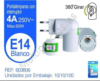 PORTALAMPARAS E14 CON INTERRUPTOR BLANCO (0)